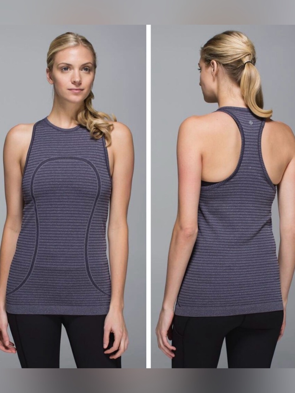Lululemon Swiftly Tech High-Neck Tank Top Rugby Stripe Tonal Heathered Slate - 8